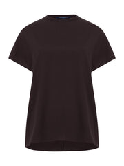 Crepe Light Crew Neck Top in Chocolate Ganache on white background