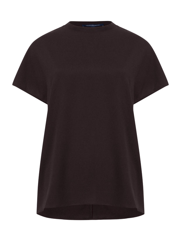 Crepe Light Crew Neck Top in Chocolate Ganache on white background