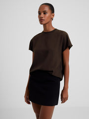 Crepe Light Crew Neck Top in Chocolate Ganache
