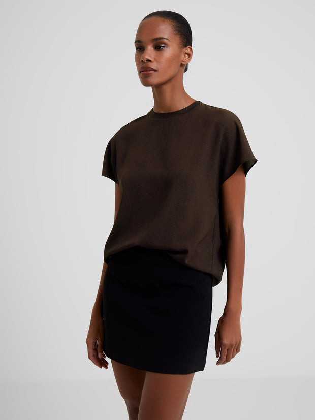 Crepe Light Crew Neck Top in Chocolate Ganache