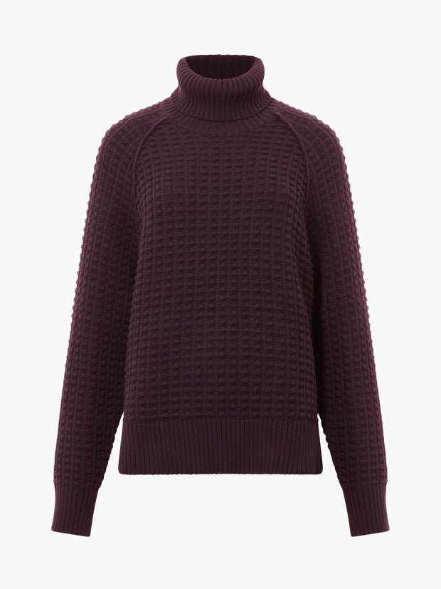 Keya Popcorn Knit Rollneck Jumper in Bordeaux Red