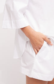 detail of Rhodes White Poplin Popover Shirt