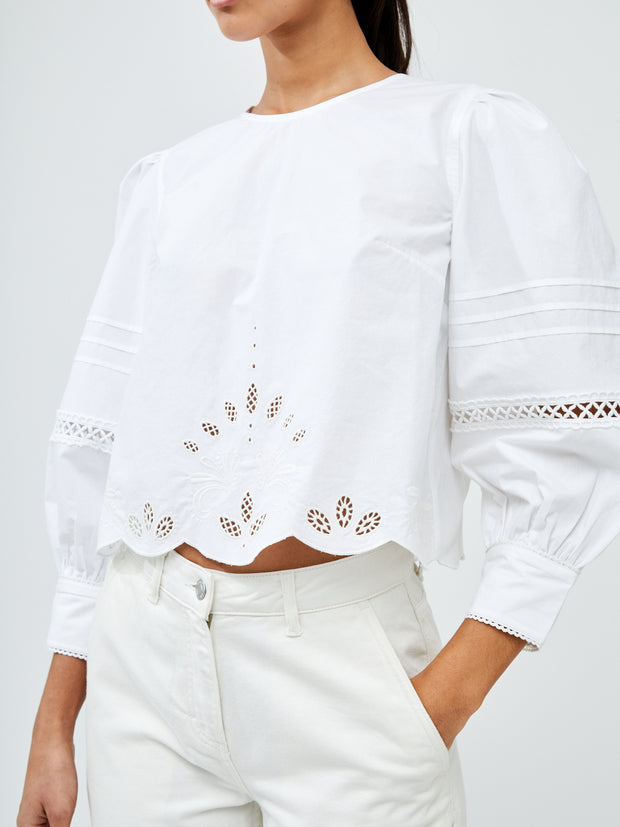 detail Alissa White Cotton Broiderie Top - from victoria shop
