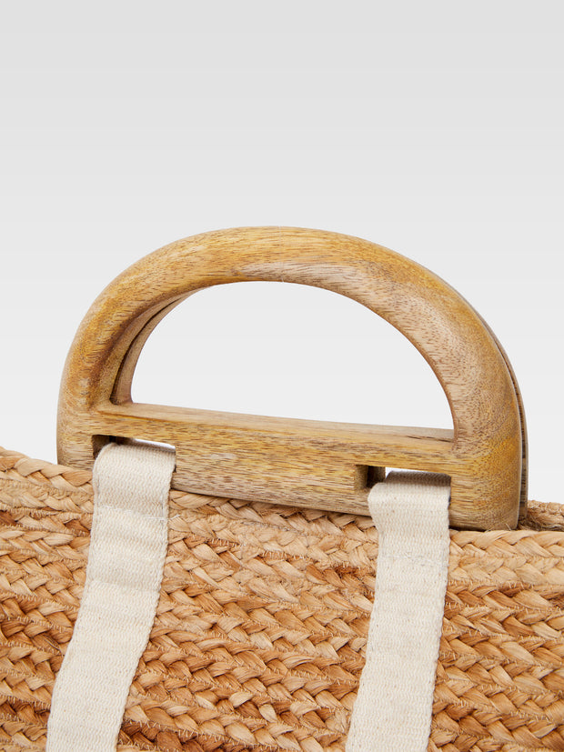 Raffia Basket Bag With Wooden Handle