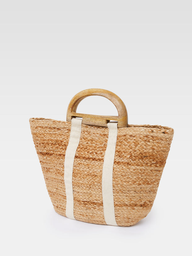 Raffia Basket Bag With Wooden Handle