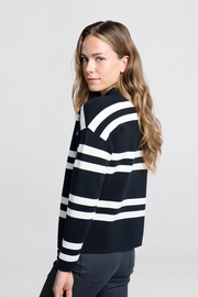 side profile of Turtleneck Jumper with Wide Stripes and long sleeves