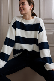 Oversized Striped Sweater in Navy and White