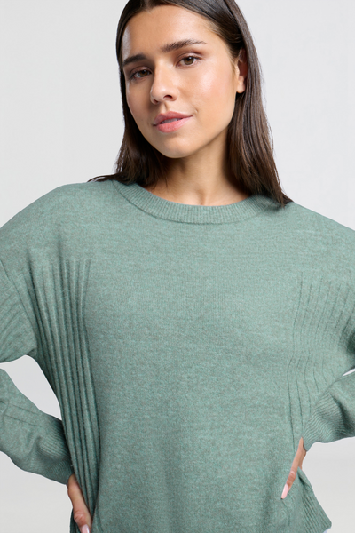 model wearing Jade Green Sweater with Round Neck