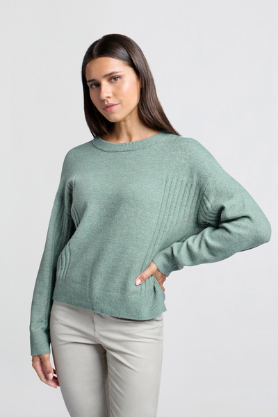 Jade Green Sweater with Round Neck and rib detail