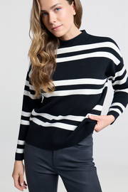 model wearing Turtleneck Jumper with Wide Stripes