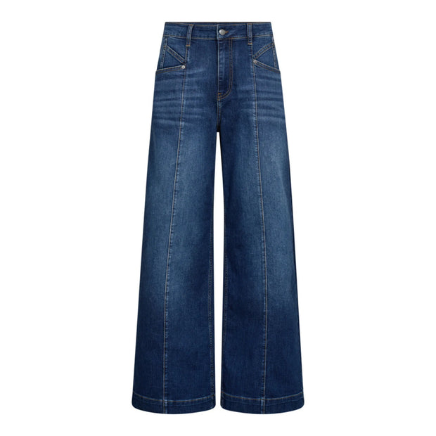 Blue wide-leg jeans on a white background, Co Couture