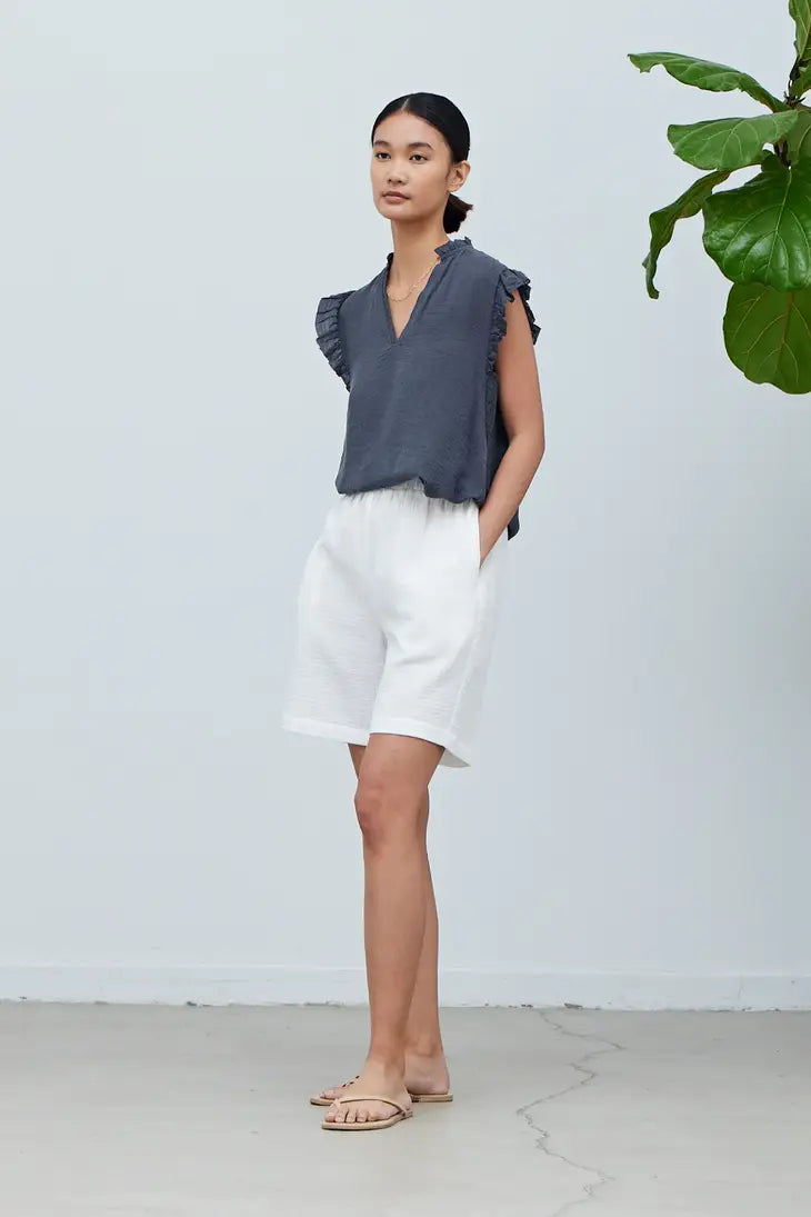 White Cotton Gauze Long Shorts - From victoria 