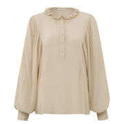Woven top with detailed round neck and batwing sleeves