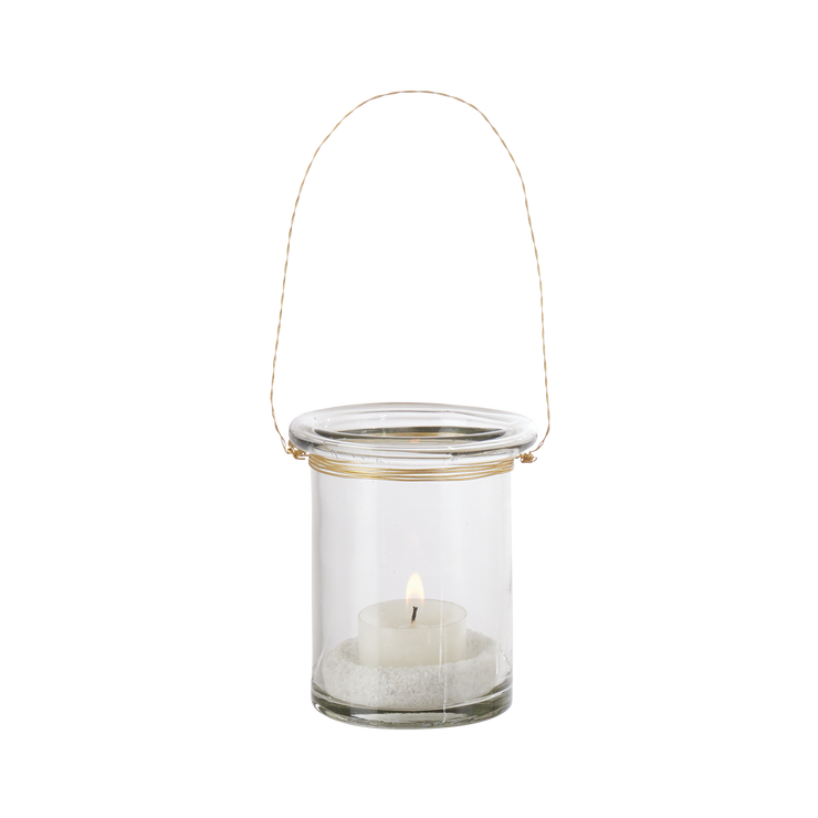 Clear glass and brass hanging tealight holder