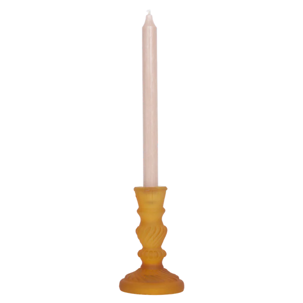 Frosted antique style glass candle holder in mustard