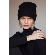 model wearing Mohair Beanie Hat - Midnight Black
