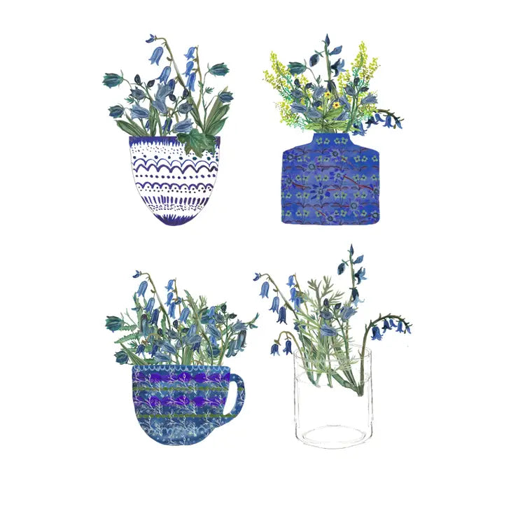 Watercolour illustration of Bluebell Pots from Mary's House Designs