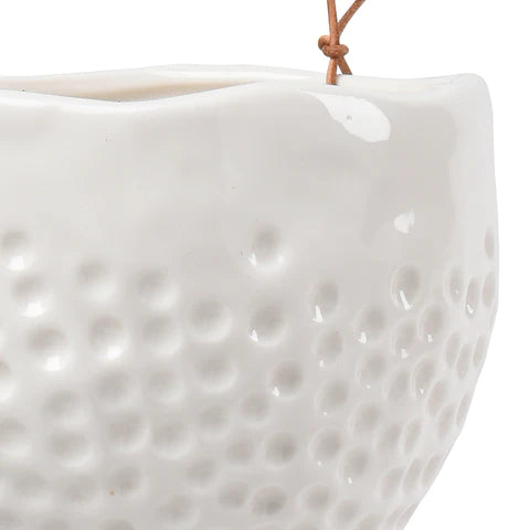 Detail of Dotted Ceramic Hanging Pot with Leather Strap