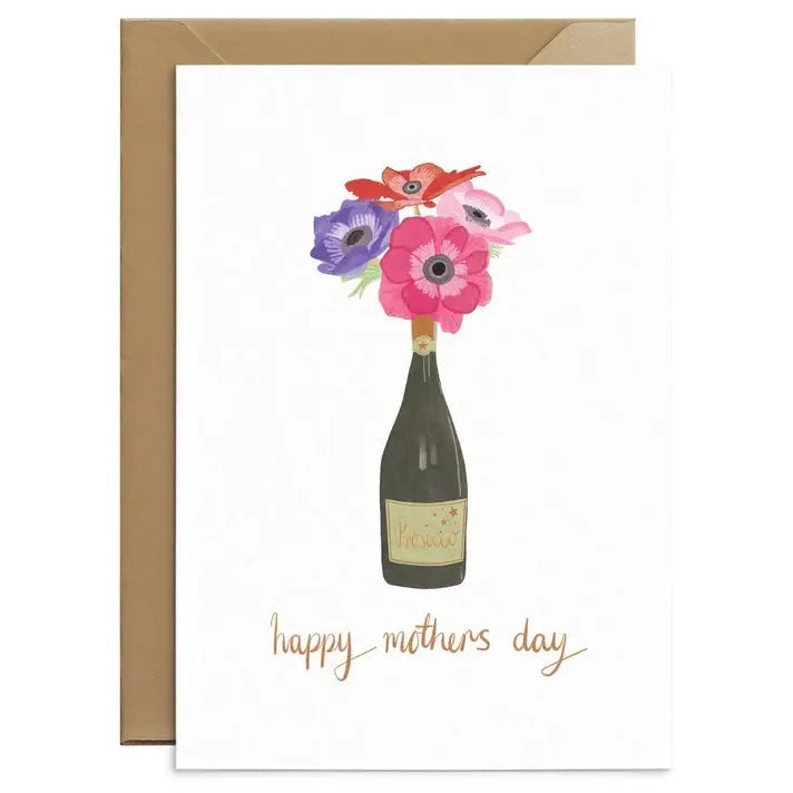 Mother's Day Card with Bottle of prosecco filled with anemones