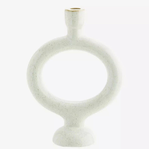 Stoneware Circular Candlestick Holder in Off White