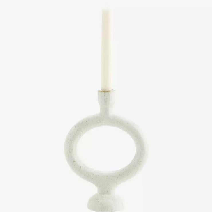Off white stoneware circular dinner candle holder