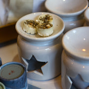 Ceramic White Star Wax Melt Burner - picture with 3 wax melts