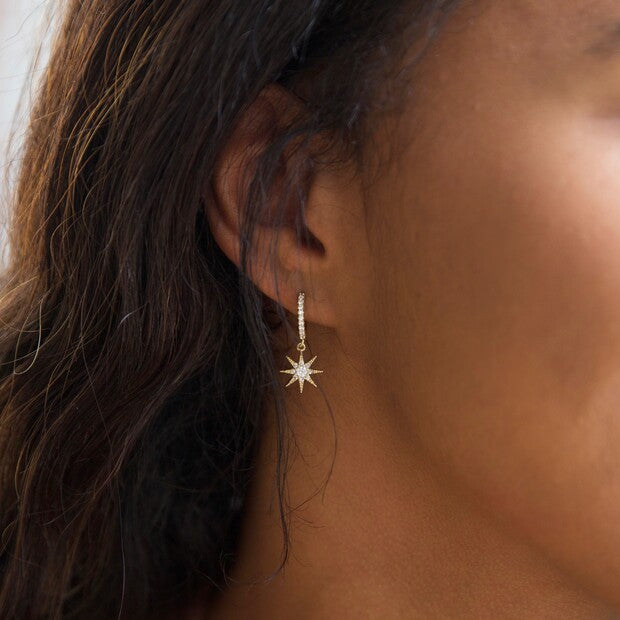 Lisa Angel Crystal Star Huggie Hoop Earrings, gold