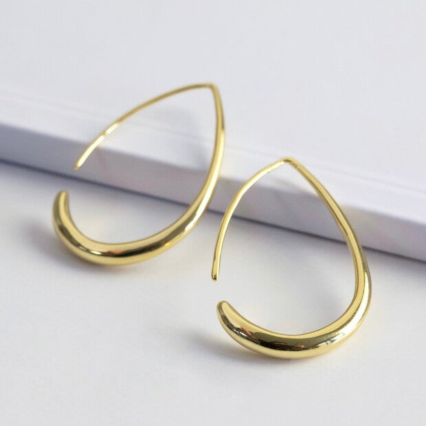 E074 Gold Teardrop Hoop Earrings