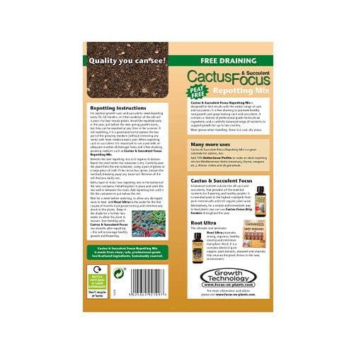 Organic Cactus & Succulent 3L Repotting mix - info on back of packaging