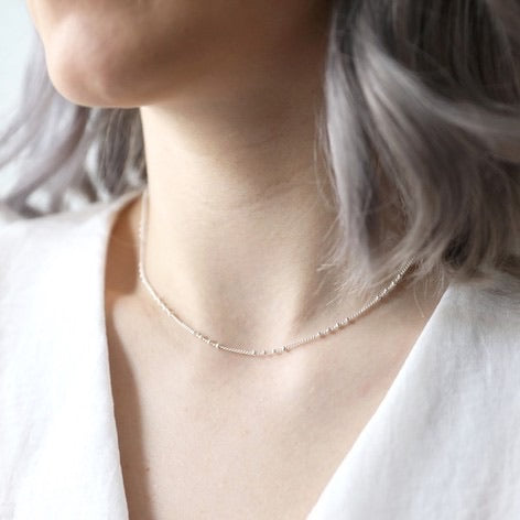 model wearing Silver Satellite Chain Necklace