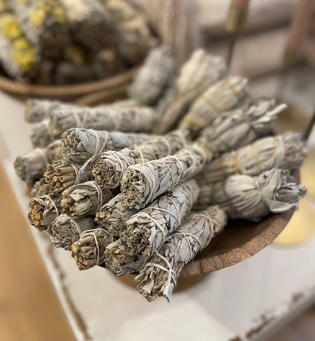 Mini White Sage Smudge Sticks displayed in bowl- from victoria shop