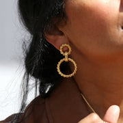 E058 Antique Effect Gold Rope Drop Earrings