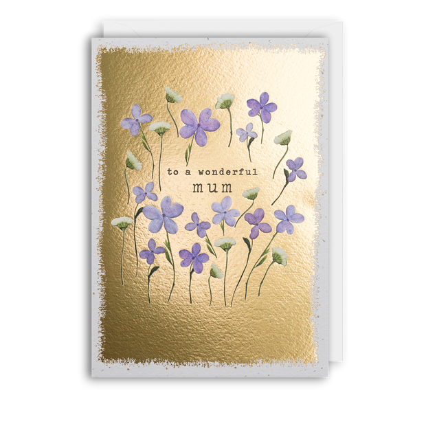 'To a Wonderful Mum’ Pressed Flower Gold Foil Greeting Card