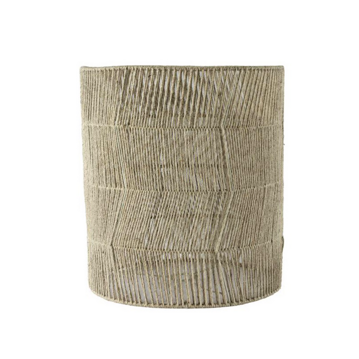 Woven ceiling lamp in straight sided funnel design with zigzag jute