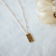 N032 Hammered Mini Tag Pendant Necklace - Gold