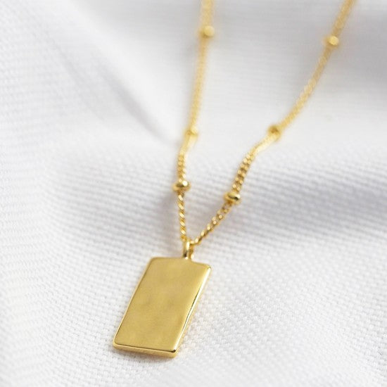 N032 Hammered Mini Tag Pendant Necklace - Gold