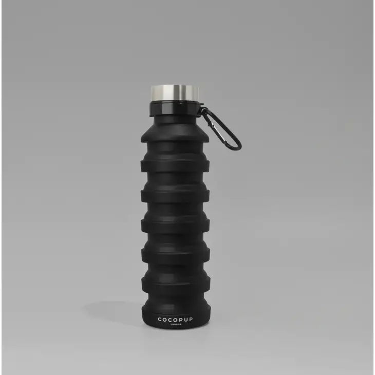 Collapsible Water Bottle in Black - Fully Extended